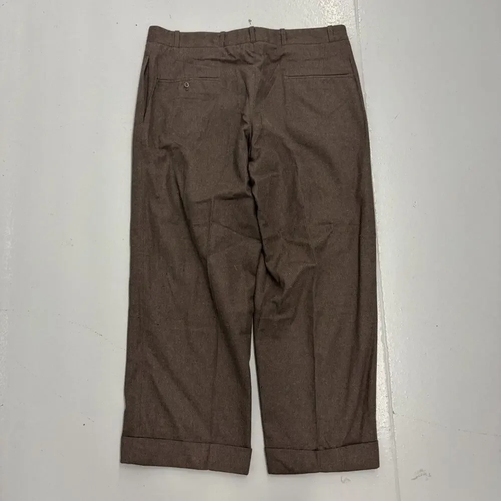NOS Vintage 50s Brown Wool Buttonfly Trousers 36x27